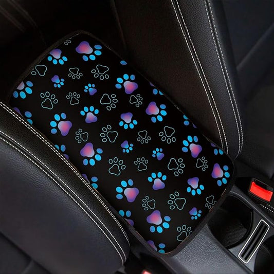 UNICEU Purple Dog Paws Auto Center Console Armrest Pads for Dog Owner,Anti Slip Easy to Install Automotive Armrest Cushion Scratch Proof Auto Seat Box Cover Protector