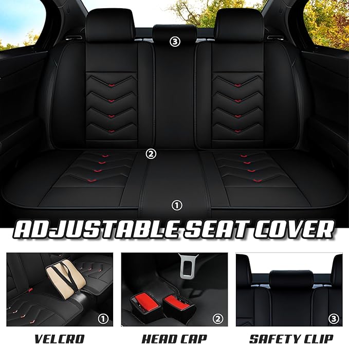 Car Seat Covers for Ford Expedition 2000-2026, Premium Nappa Leather Car Seat Cover, Stylish Sport Seat Covers， Automobile Seat Cover Sets.(Standard 2 Seats/Black Red)
