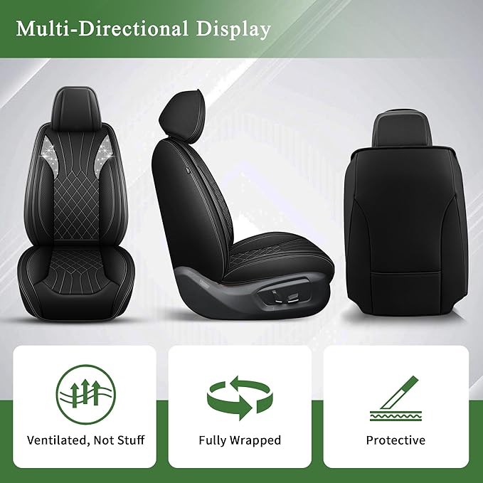Bling Diamond Embroidered Seat Covers for Subaru Legacy 1995-2025 2026, Full Set 5 Seats, Sparkle Rhinestone Breathable Perforated Faux Leather Car Seat Covers for Women (Black)