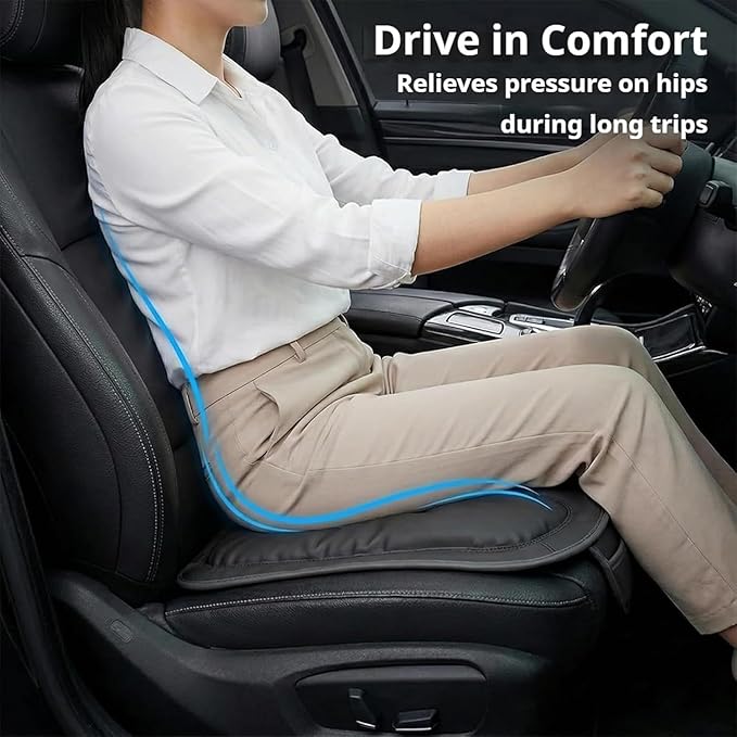 Skin-Friendly & Dirt-Repellent Leather Seat Cushions, 2026 Car Seat Cushion for Driving, 1.57" Thick Comfort Seat Protector, Universal Non-Slip Memory Foam Pad for Car (Black, Backrest Cushion)