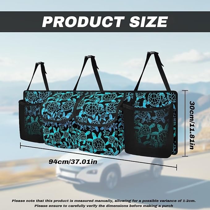 Blue Turtle Print Car Trunk Organizers for Women Foldable Magnetic Cover Backseat Cargo Storage Bag with Elastic Net SUV, Truck, MPV Car Accessories