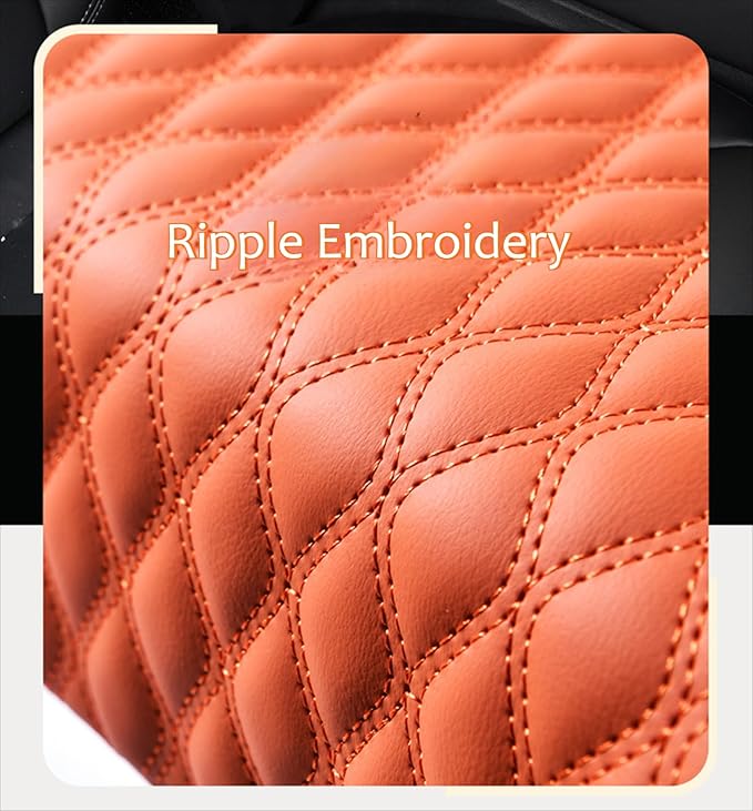 5-in-1 Car Armrest Pad Cushion, Water Ripple Embossed Center Console Booster Pad with Tissue Box, Cup Holder, Storage Bag, Phone Slot, Fit for Most Sedan Vehicles (Water Ripple Series, Orange)