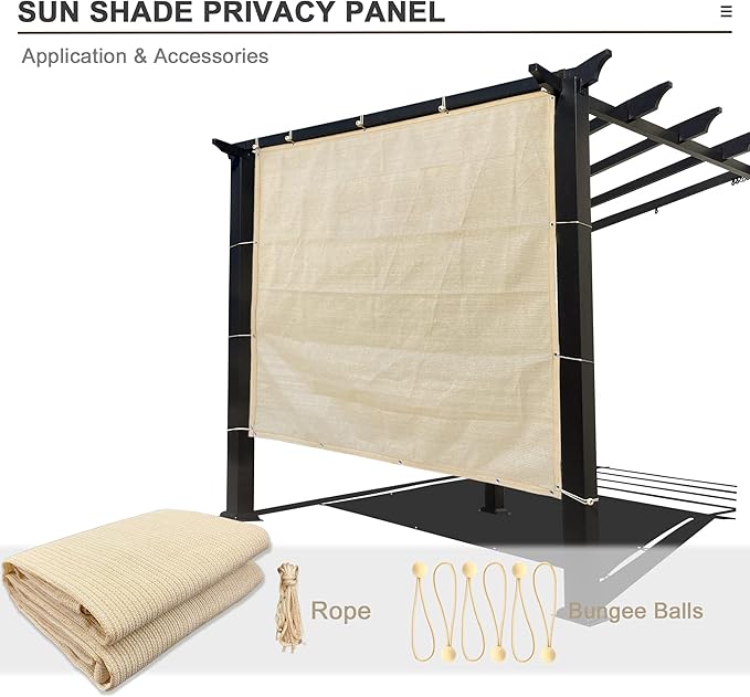 Alion Home© Sun Shade Privacy Panel with Grommets on 4 Sides for Patio, Awning, Window Cover, Pergola or Gazebo - Banha Beige (Custom Sizes)