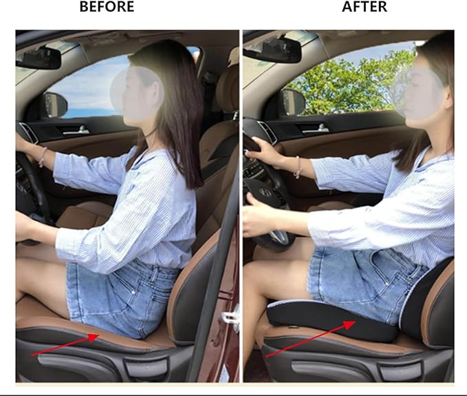 Heightening Wedge Car Seat Cushion Pad for Driving with Comfort Memory Foam, Curved Design Closely Adheres to The Lumbar Spine and Buttocks, Relieving Fatigue Broader Vision (Cushion Set,Dark Gery)