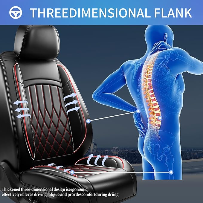 Fit Ioniq Car Seat Covers for Hyundai Ioniq 2017-2026 - Premium Leather, Waterproof, All-Weather, Airbag Compatible, Anti-Slip, Breathable, Easy Install, Seat Protectors, Full Set, Redline