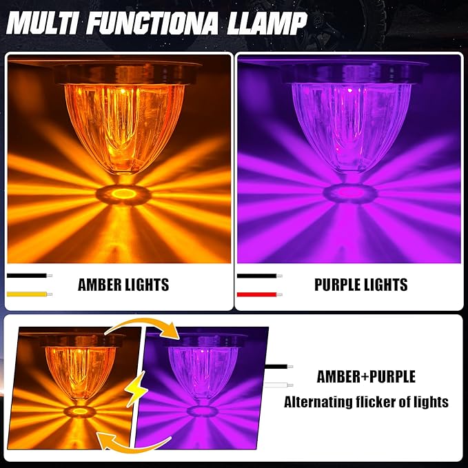 6-Pack Dual Color Watermelon Lights LED Strobe & Steady Cab Roof Clearance Marker Warning Lights Amber Purple Side Marker Lamp with Bezel for Truck Trailer RV Off-Road Vehicle