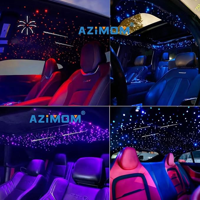 AZIMOM Mini 6W Twinkle 600pcs0.03in 13.1ft Fiber Optic Starlight Headliner+180pcs Pure White Meteor Shooting Star for Car Home, End Glow Fiber Strands Sound-Activated APP& Remote Control