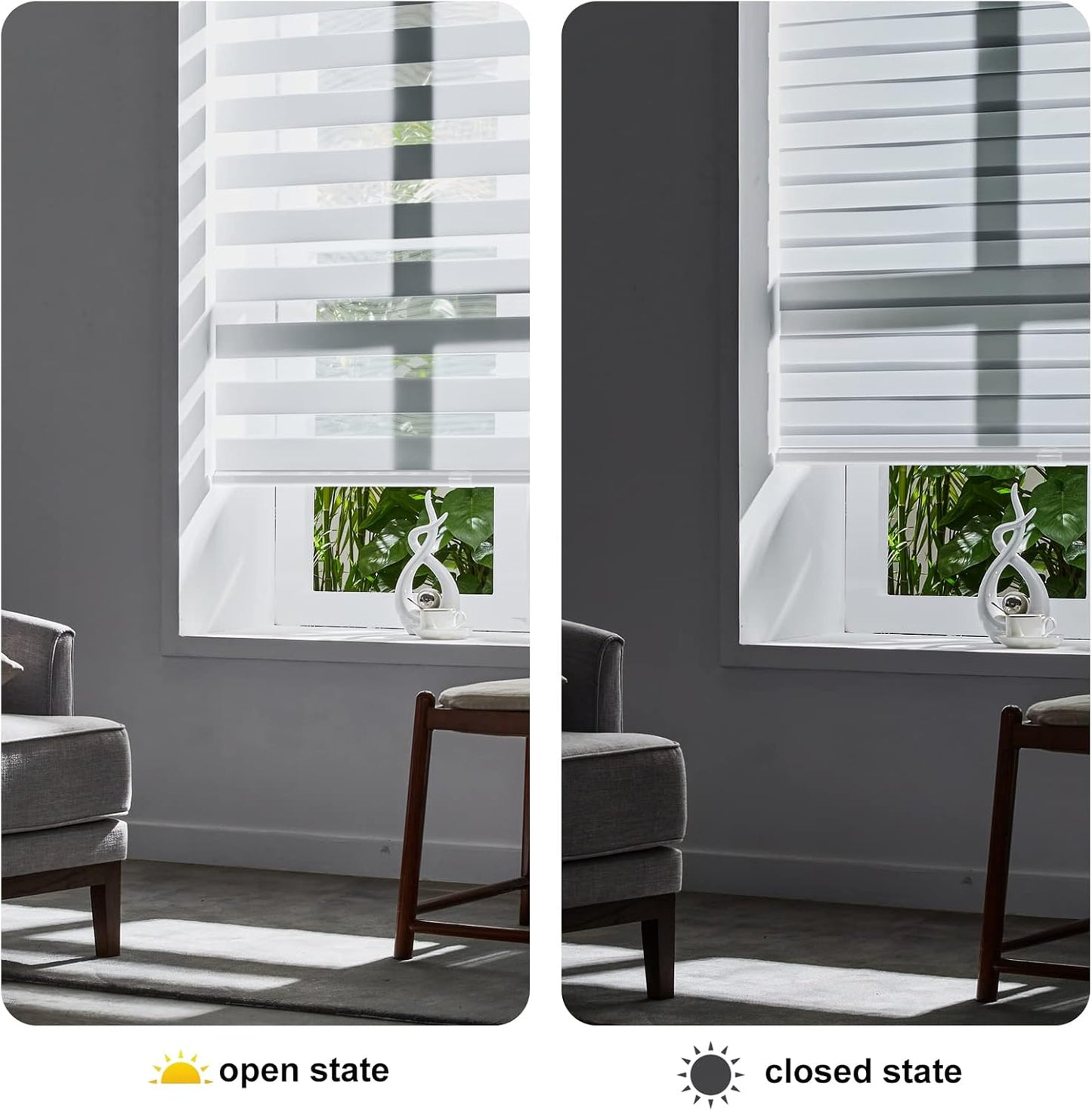 Persilux Cordless Zebra Blinds for Indoor Windows, Free-Stop Zebra Blinds Cordless, Light Filtering Sheer Shades Dual Layer for Day and Night, Zebra Roller Shades for Home (33.5" W X 64" H, White)