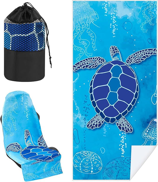 Car Seat Towel Covers with Storage Bag Seat Post Workout Sweat Cover Washable Non Slip for Car Towel for Dog Pet Workout Outdoor Sport Activities(Sea Turtles)