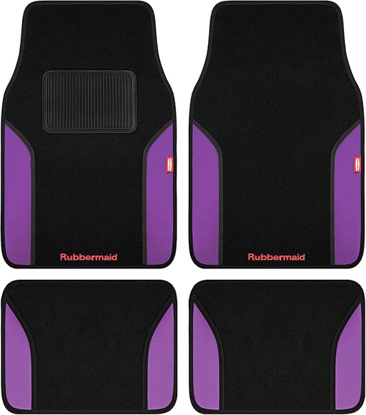 Rubbermaid Car Mats, Carpeted Floor Car Mat with Faux Leather & Built-in Heel Pad, Two-Tone Car Rug Floor Mats, Stylish Carpeted Floor Mats for Cars, Trucks & SUVs Purple Color