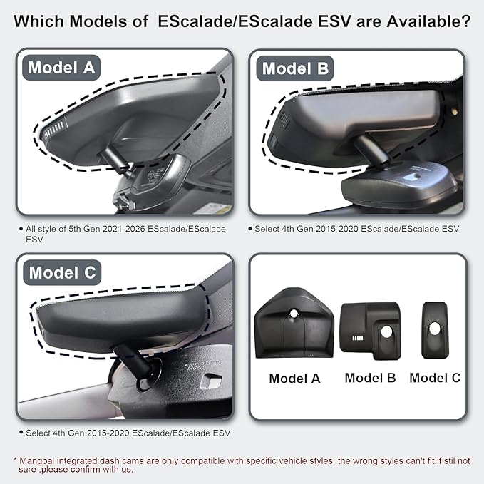 Mangoal Front 4K & Rear 1080P Dash Cam fit for Cadillac Gen5 Escalade/Escalade ESV 2021 2022 2023 2024 2026(Model A), Sport Premium Luxury Platinum V-Series, UDD 2160P Video, WiFi & App, 128GB Card