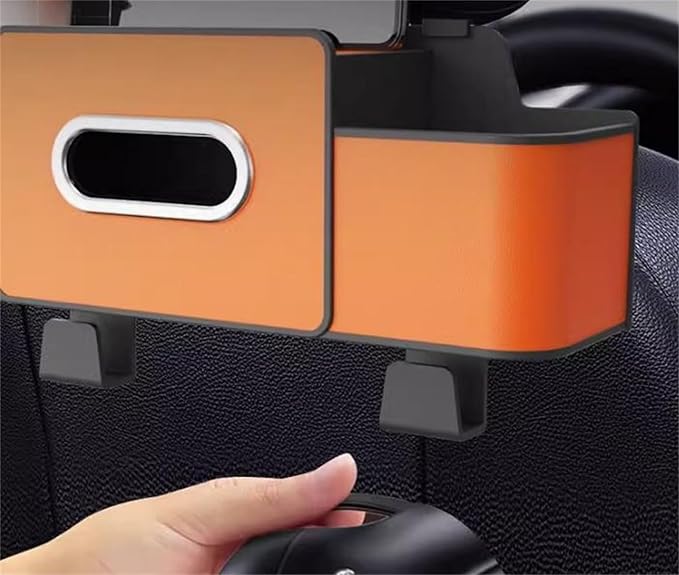 Car Organizers and Storage Box Behind Seat, Car Organizer Back of Seat, 4 in 1 Multifunctional Cars Organizer, For Snacks, Drinks, Bag Hook, Keep Tidy & Organized (Orange)