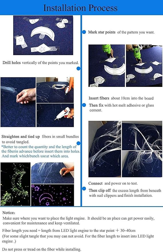 AZIMOM LED Bluetooth 16W RGBW Fiber Optic Light Star Ceiling Lighting Kits Music Mode 550pcs 0.03in 13.1ft Fibers Cables APP Remote Control For Car Home Headliner Light Decoration