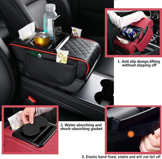Car Armrest Storage Box for Nissan Hardbody (D21) 1986–1997, Center Console Organizer with Side Pocket, Ergonomic Memory Foam Armrest Cushion, Car Elbow Support Pad,E Beige