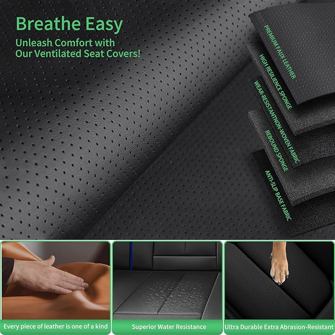 Fit Prius Car Seat Covers for Toyota Prius 2001-2024 2025 2026 -Upgraded Premium Waterproof & Breathable Leather,Airbag Compatible,All-Weather Seat Cushion Protector,2 Front/Black-Blue