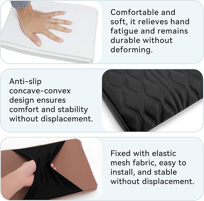 Car Center Console Cover, Leather Waterproof Vehicle Armrest Box Pad, Memory Cotton Comfortable Automotive Interior Seat Box Cushion Protector Accessories, Universal for Most Cars (Black)