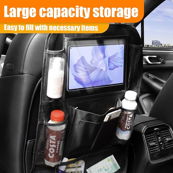 ZIMISI Car Backseat Organizer, Oxford Cloth Kick Mats Back Seat Protector with 9 Pockets & Clear Tablet Holder, Universal Waterproof Car Road Trip Essentials Storage Accessory (2PCS)