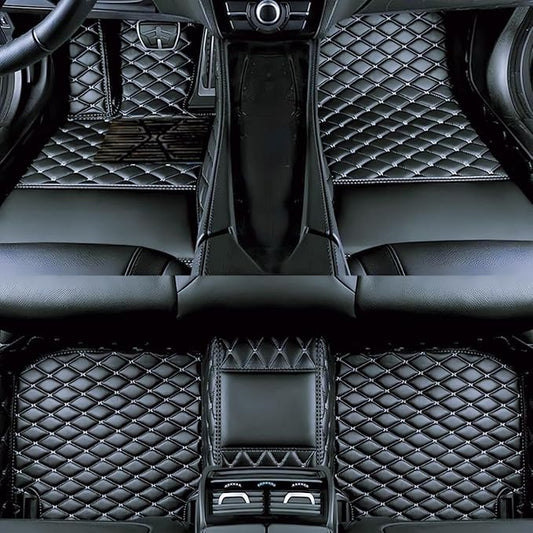 Yaruicar Custom Personalized Floor Mats for Cars Luxury Full Coverage All Car Floor Mats Anti-Slip Leather Car Mat Set Trucks & SUVs Trucks Automotive Floor Mats Liners (Black White)