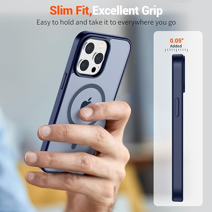 SUPFINE Magnetic for iPhone 14 Pro Max Case (Compatible with MagSafe) (Military Grade Drop Protection) Slim Translucent Matte Shockproof with Anti-Fingerprint Phone Case,Navy Blue