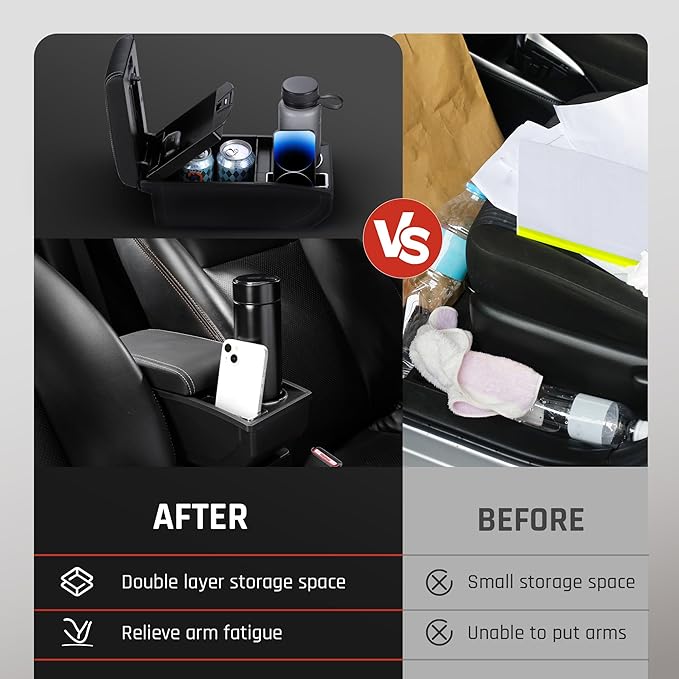 Car Armrest Box for Nissan Almera Versa 2012-2019 Auto Accessories Center Console Leather Arm Rest Double-Layer Storage Space with Cup Holder (White Thread)