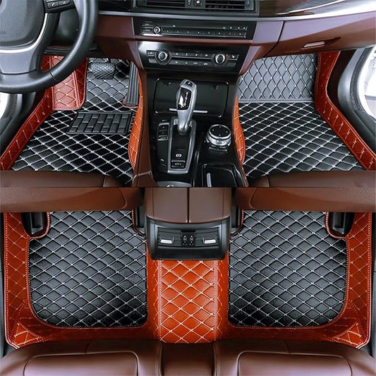 Yaruicar Custom Personalized Floor Mats for Cars Luxury Full Coverage All Car Floor Mats Anti-Slip Leather Car Mat Set Trucks & SUVs Trucks Automotive Floor Mats Liners (Brown Black Beige)