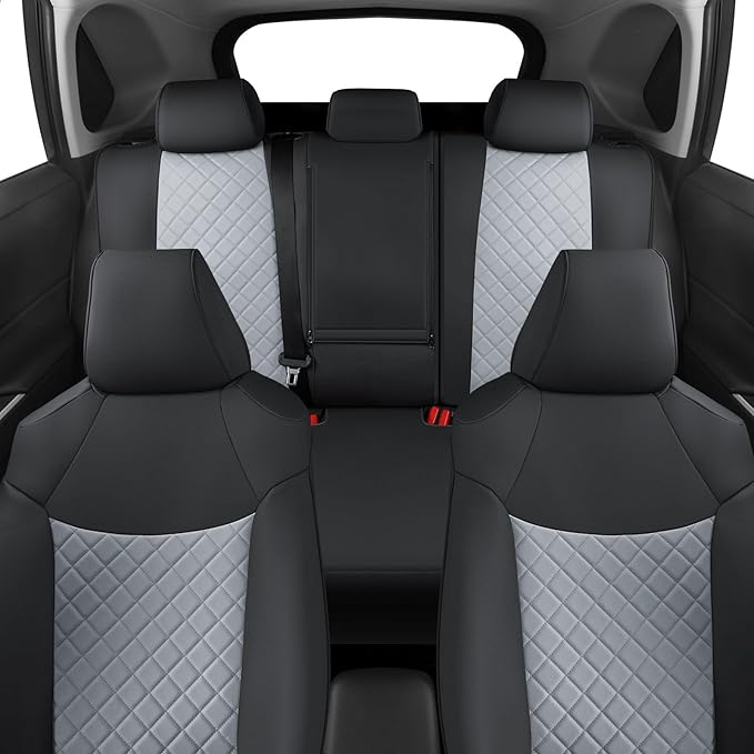 GIANT PANDA Customized Full Set Car Seat Covers Fit for Toyota Rav4 2019 2020 2021 2022 2023 2024 2025 Rav 4 Hybrid(XLE/LE/XLE Premium/Limited),Front & Rear/Back accessories, Faux Leather (Black+Grey)