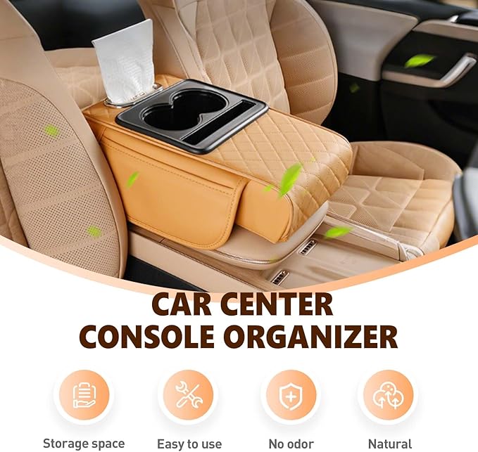 Multifunctional Car Armrest Cushion with Integrated Booster, 2026 Upgraded Universal Style Memory Cotton Car Armrest Box Pad, Car Center Console Armrest Pillow, with 2 Cup Holder (Black)