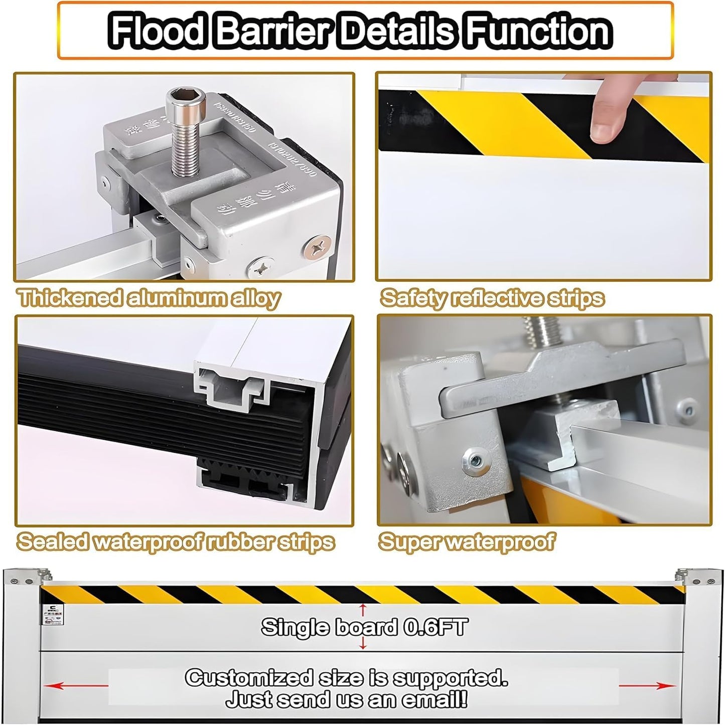 Flood Barriers for Home Exterior - Aluminum Alloy Outdoor Easy Flood Barrier Garage Doors Water Barriers for Flooding,H47.2 Inch/L8FT