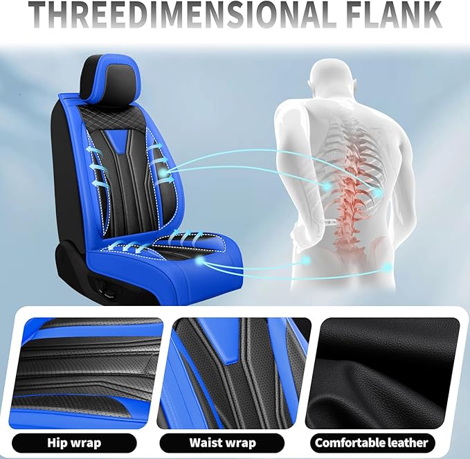 Fit Altima Car Seat Covers Compatible with Nissan Altima 2011-2025 2026 - Full Set Premium Leather， Waterproof Breathable， All-Weather Seat Cushion Protecto&Airbag Compatible （Blue & Black