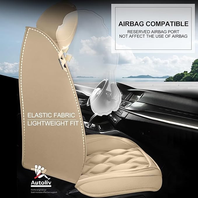 AOMSAZTO Car Seat Covers Fit for Cadillac XT4 2019-2026 Leather Car Seat Cover Seat Cushion Protector Airbag Compatible Waterproof 2 Front Seats Beige