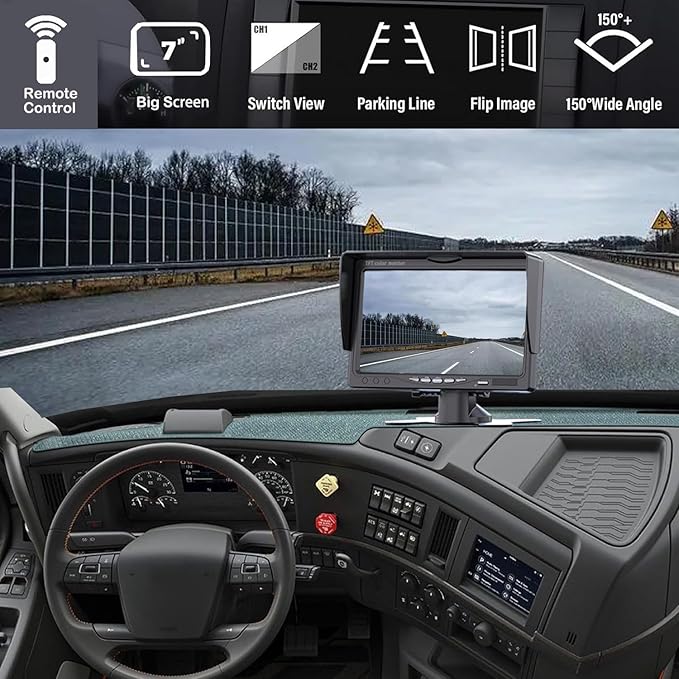 Backup Camera Monitor Kit,7" HD 1080P Monitor,IP69 Waterproof Rearview Reversing Rear View Camera for Truck Trailer Semi-Trailer Box Truck RV Pickup Truck,Easy Installation (Dual Cam)