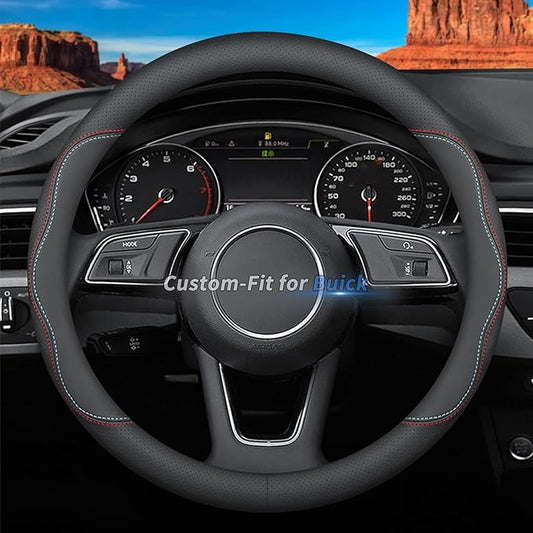 Custom-Fit Leather Car Steering Wheel Cover for Buick, A-Style, Non-Slip, Breathable