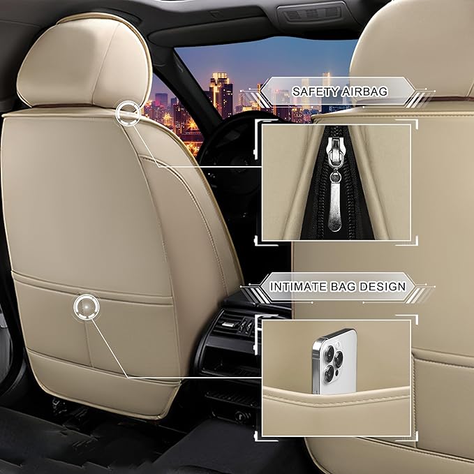 CTDS Car Seat Covers for Chevy Malibu 2000-2026, Stylish Sport Seat Cover, Premium Nappa Leather Car Seat Cover. Automobile Seat Covers Sets.(Standard 2 Seats/Beige)