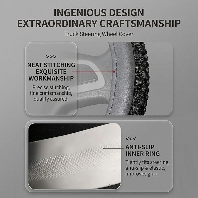15" 16" 17" 18" 19" 20 Inch Ice Silk Ventilation Multi-Style Comfy Grip Steering Wheel Cover for Truck, Bus, Big Rig Trucker,SUV， Anti-Slip Design 15-20 Inch (Black, 18 inch)