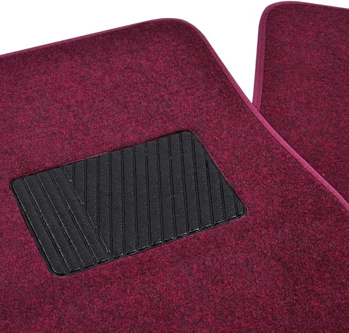 BDK Premium Burgundy Red Carpet Floor Mats for Cars - Universal Fit Interior 4-Piece Car Mats Full Set with Vinyl Heel Pad Protector - Cute Car Accessories Interior Floor Covers for SUVs & Trucks