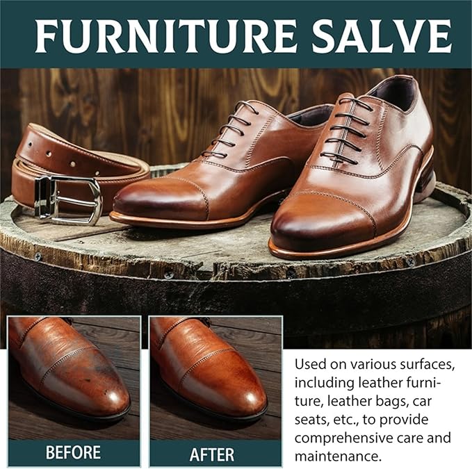 Leather Salve, 2025 Upgrade Leather & Wood Furniture Repair Salve with Brush, Furniture Salve for Leather Wood, Household Leather Upholstery Cleaners for Home, Easy to Apply (2pc)