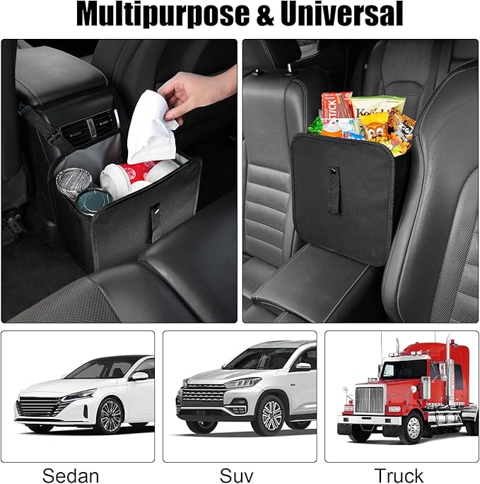 Amiss Foldable Car Trash Can, Collapsible Garbage Bag for Car, Hanging Waterproof Leakproof Trash Can Storage Bag, Automotive Interior Accessories, Multifunctional Car Storage Bag (3 Gallon)