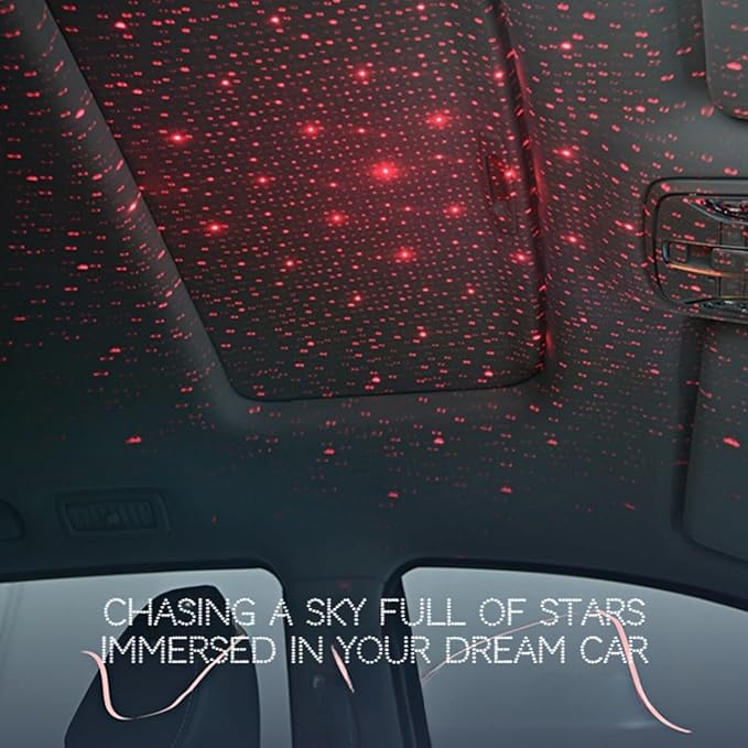 Car Armrest Pad Cover with Red Starry Sky LED Projection, Dual Type-C Charging Ports, Leather Car Center Console Cushion with Cup Holder, Tissue Holder (Red Starry Sky LED Projection, Coffee)