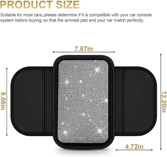 Bling Center Console Cover Fit for Toyota Tacoma with 2 Storage Bags Fully Diamond-Studded Style Center Console Armrest Cover with Total Protection(Silver Diamond)