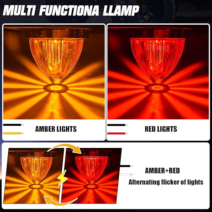 2-Pack Dual Color Watermelon Lights with Strobe & Steady Lighting Clear Lens Red/Amber LED Side Marker Turn Signal Lights for Truck Trailer RV Off-Road Vehicle