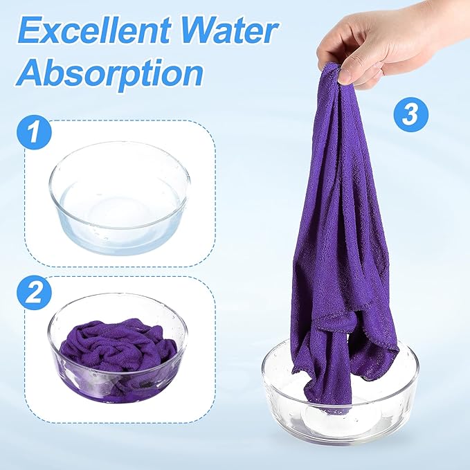HARFINGTON 6 Pack Microfiber Cleaning Cloth, 10" x 10" Multi-Functional Cleaning Towels Reusable Absorbent Rags with Hook for Car Wash Kitchen Household Window Clean, Purple