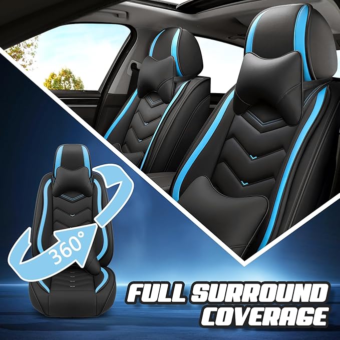 Car Seat Covers for Cadillac CTS 2003-2019, Premium Nappa Leather Car Seat Cover, Stylish Sport Seat Covers， Automobile Seat Cover Sets.(Luxury 5 Seats/Black Blue)