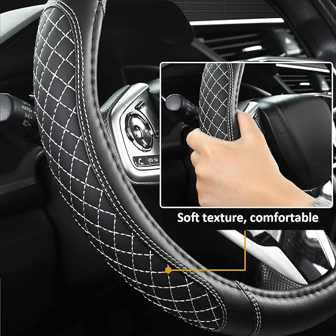 West Llama Customized Auto Car Steering Wheel Cover for Jeep 14.5-15 inches, Steering Wheel Cover for Jeep (Diamond Quilted-Black+Gray - Standard Size)