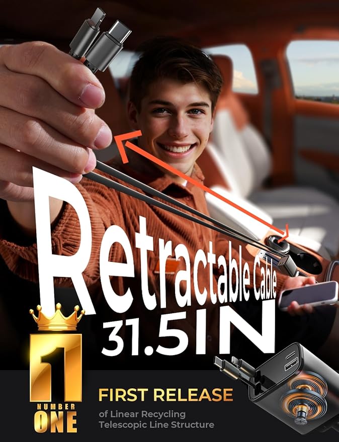 LISEN Retractable Car Charger, Gifts for Mothers Day, Upgrade 84W Car Charger USB C Fast Charge, 2026 Unique Car Accessories for Mom Dad Him Her Men Women, for iPhone 17 16 15 14 13