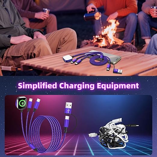 Travel Essentials 3in2 Multi Charging Cable for iPhone Watch Charger,USB A/C to Type C/IP/iWatch Charger,Travel Chargers for Multiple Devices Compatible with iWatch Series&iPhone 16-12 5FT