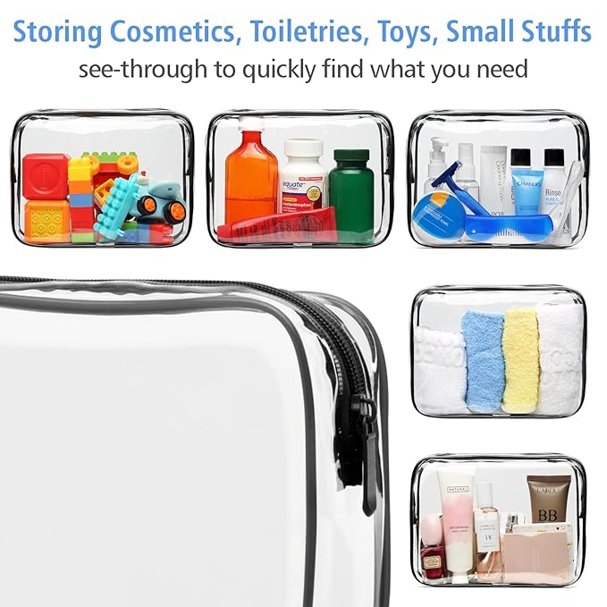 PACKISM Clear Makeup Bags - 3 Pack Clear Travel Bags for Toiletries for Women, Cosmetic Bags Carry on Toiletry Travel Essentials, Black Large