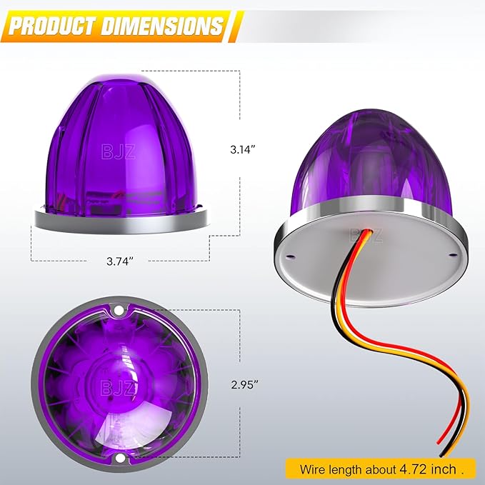 BJZ 2Pcs Purple Watermelon LED Strobe+Constant Marker Lights Dual Function Watermelon-shaped Side Marker Clearance Tail Top Cap Roof Lights for Trailer Truck Semi-trailer Heavy-duty Truck Bus Van