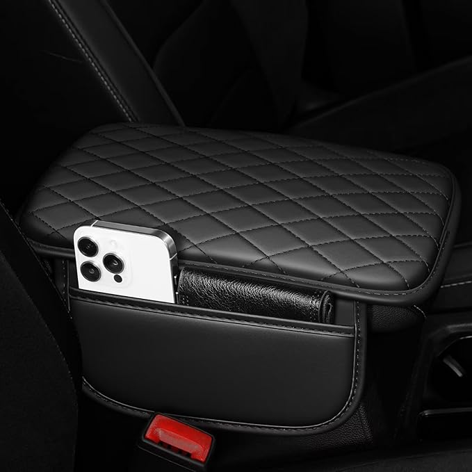 Upgraded Car Center Console Cover Fit for Camry Faux Leather Car Armrest Cover Cushion with 2 Storage Bags,Car Armrest Storage Box Interior Accessories(Black)