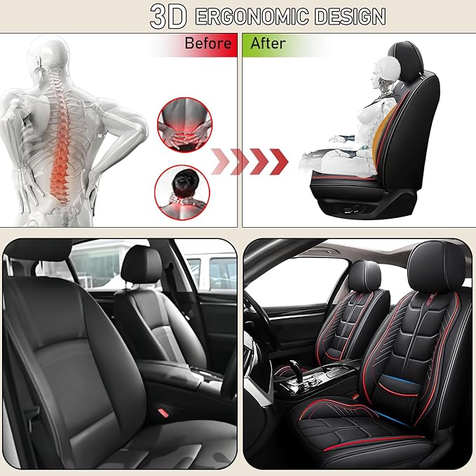 Leather Car Seat Covers Fit for Toyota Tundra 2000-2024, 5 Seater Car Seat Cover, Premium Waterproof, Scratch Resistant Car Interior Accessories (Full Set Black Red)