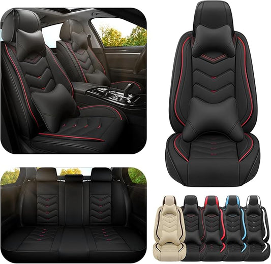 Car Seat Covers for VW Eos 2007-2016, Premium Nappa Leather Car Seat Cover, Stylish Sport Seat Covers， Automobile Seat Cover Sets.(Luxury 5 Seats/Black)